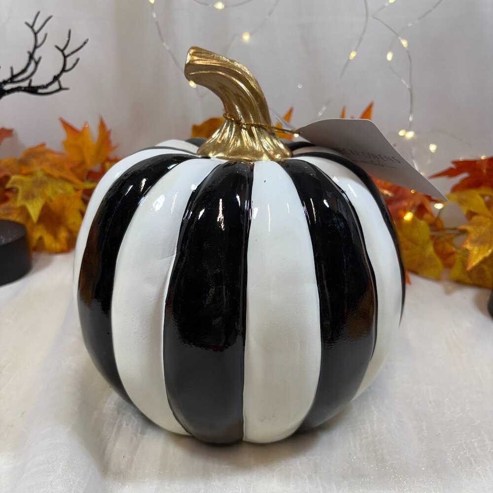 Mackenzie Style BECKI OWENS Black White Stripe Halloween Fall Gold Pumpkin New